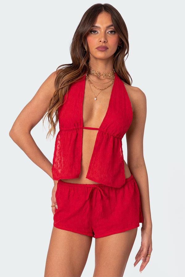 Edikted Cayenne Eyelet Split Front Top Red