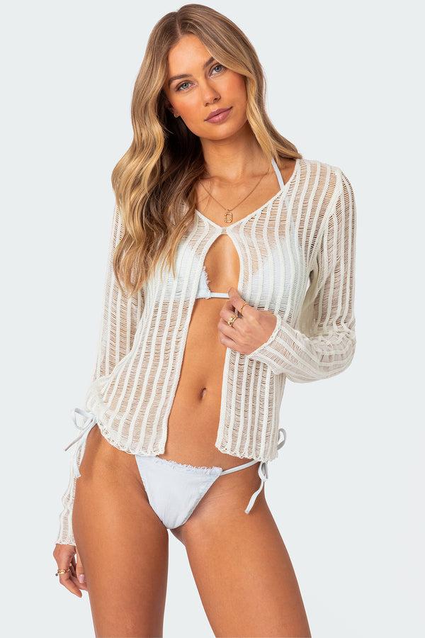 edikted Cayla Sheer Knit Top cream