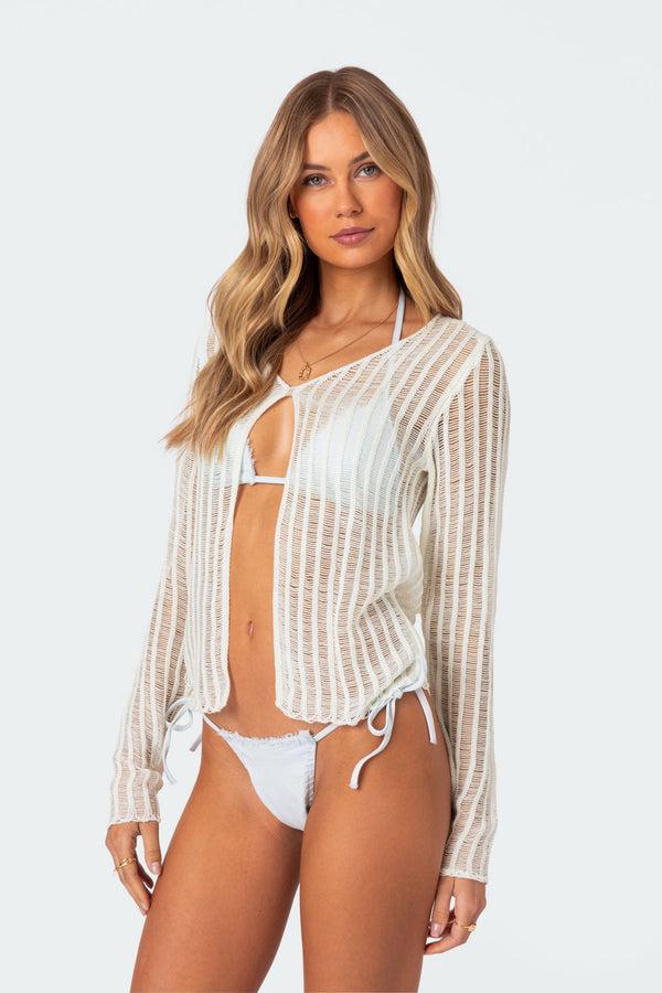 Edikted Cayla Sheer Knit Top Cream