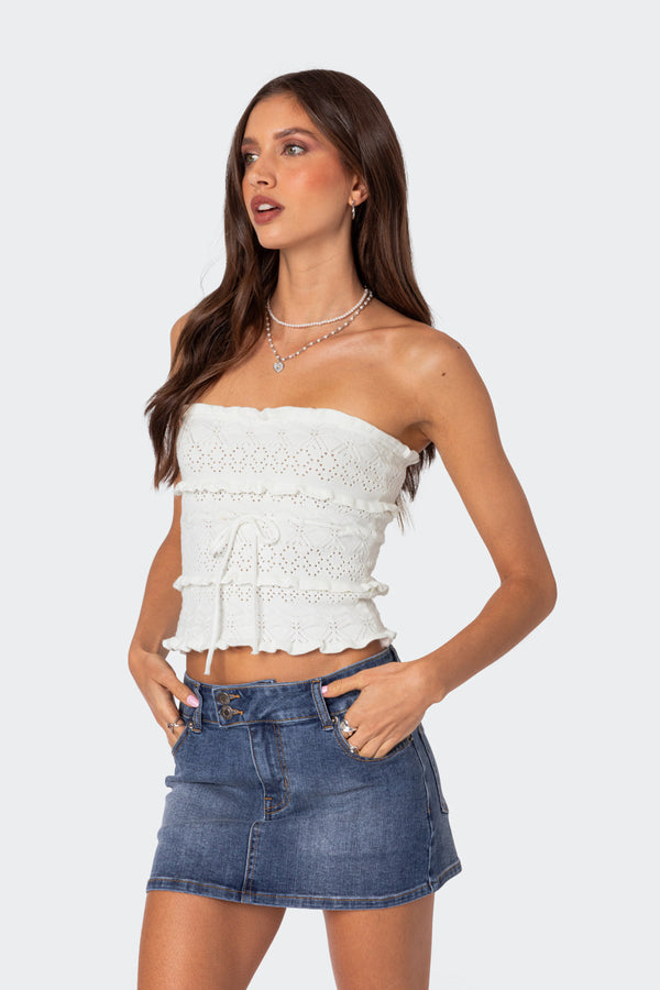 Edikted Cecily Strapless Knit Top Cream