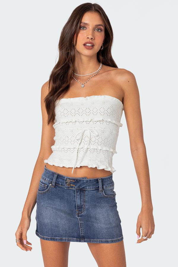 edikted Cecily Strapless Knit Top cream