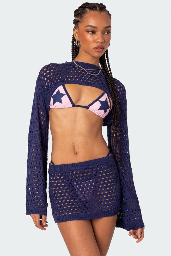 edikted Celena Crochet Shrug Top navy