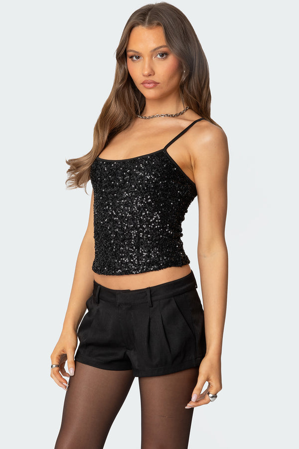 Edikted Celene Sequin Tank Top Black