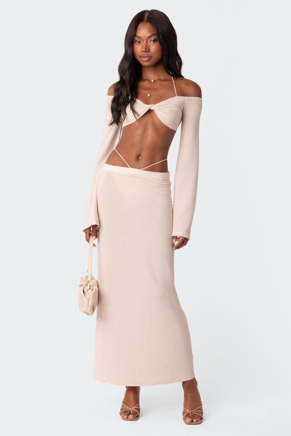 edikted Celeste Low Rise Strap Maxi Skirt cream