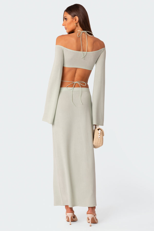 Edikted Celeste Low Rise Strap Maxi Skirt Green