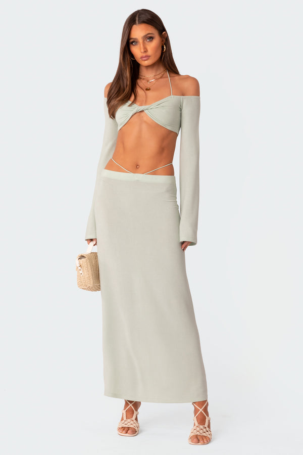 edikted Celeste Low Rise Strap Maxi Skirt green