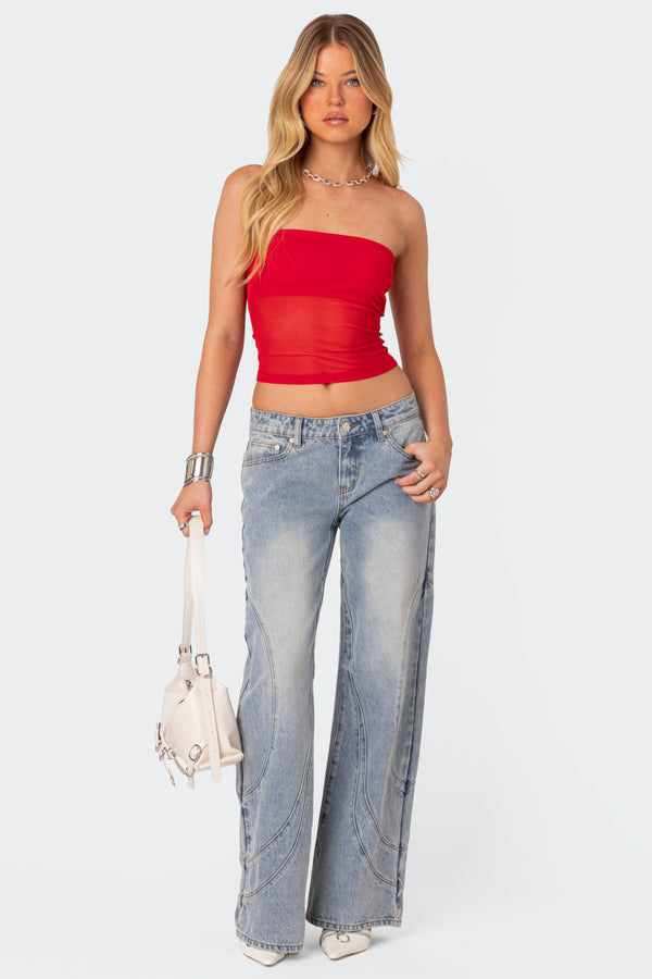 Edikted Celestia Sheer Mesh Tube Top Red