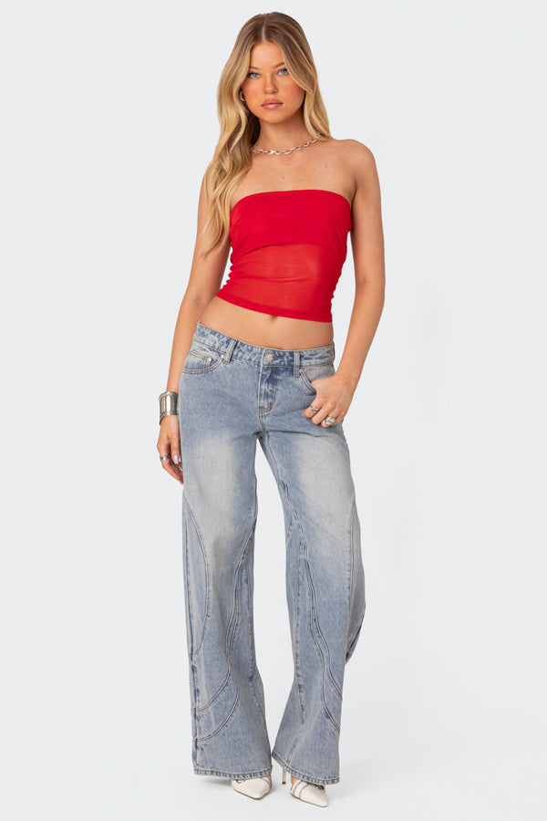 Edikted Celestia Sheer Mesh Tube Top Red
