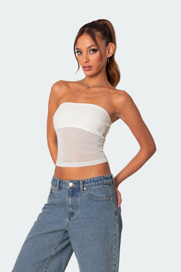 Edikted Celestia Sheer Mesh Tube Top White