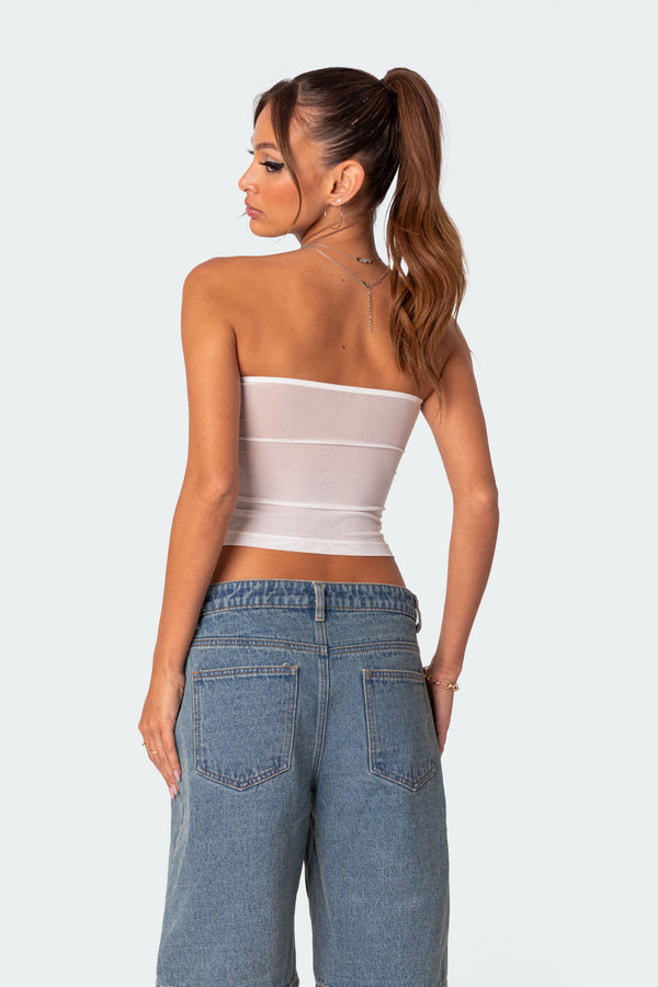 Edikted Celestia Sheer Mesh Tube Top White