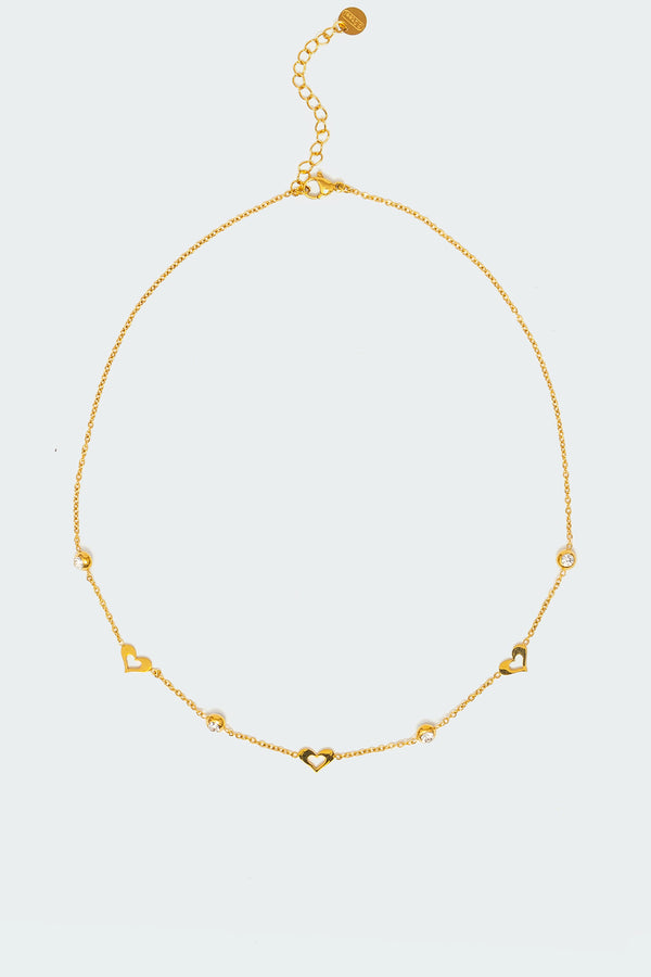 Edikted Chain Of Hearts Necklace Gold