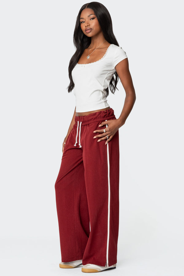Edikted Chance Fold Over Sweatpants Burgundy