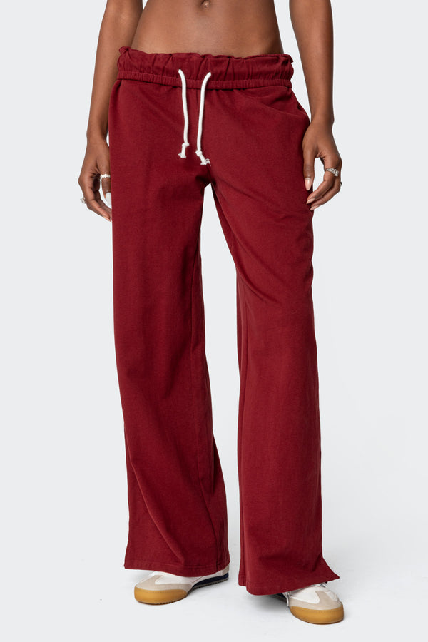 Edikted Chance Fold Over Sweatpants Burgundy