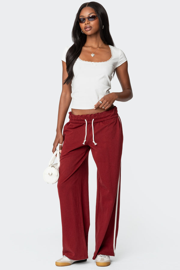edikted Chance Fold Over Sweatpants burgundy