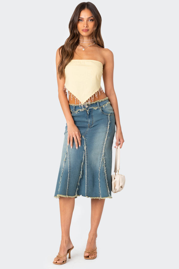 Edikted Chandelier Beaded Triangle Top Beige