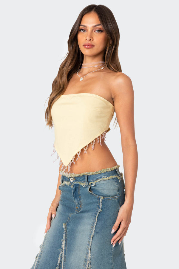 Edikted Chandelier Beaded Triangle Top Beige