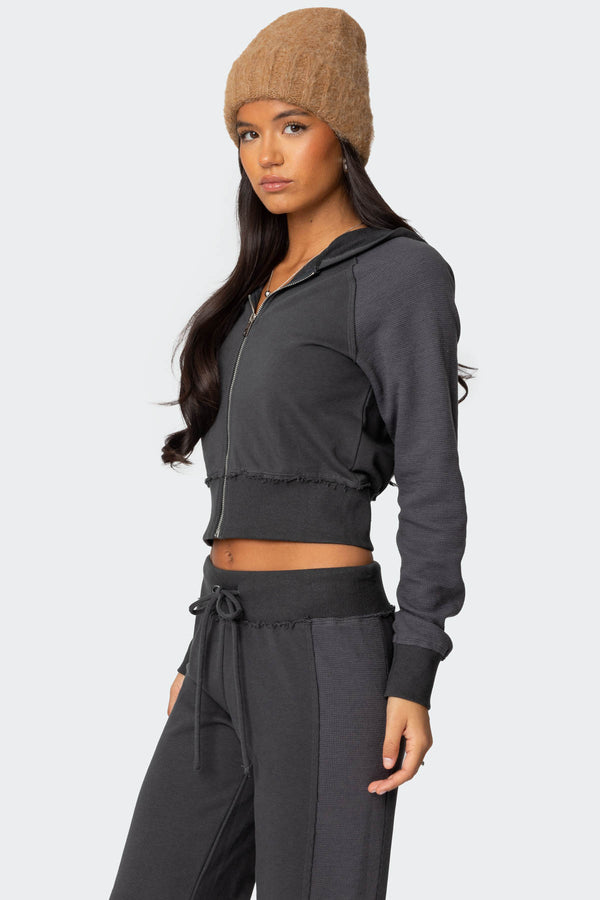 Edikted Chandler Waffle Hooded Cardigan Gray