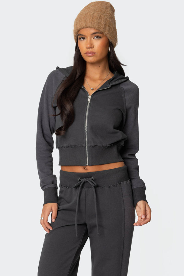 edikted Chandler Waffle Hooded Cardigan gray