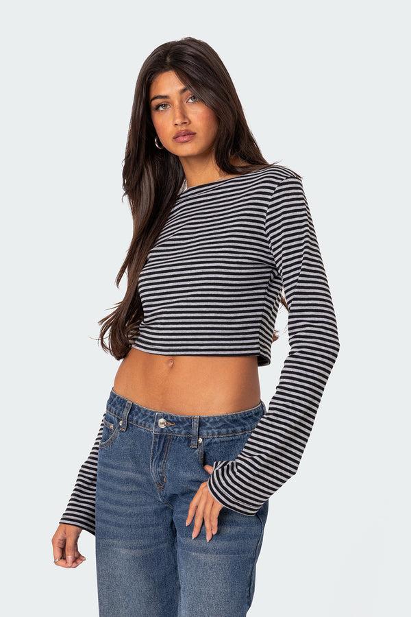 Edikted Charlee Striped Top Gray