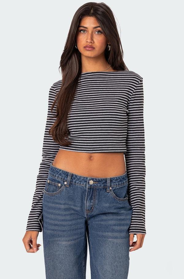 edikted Charlee Striped Top gray