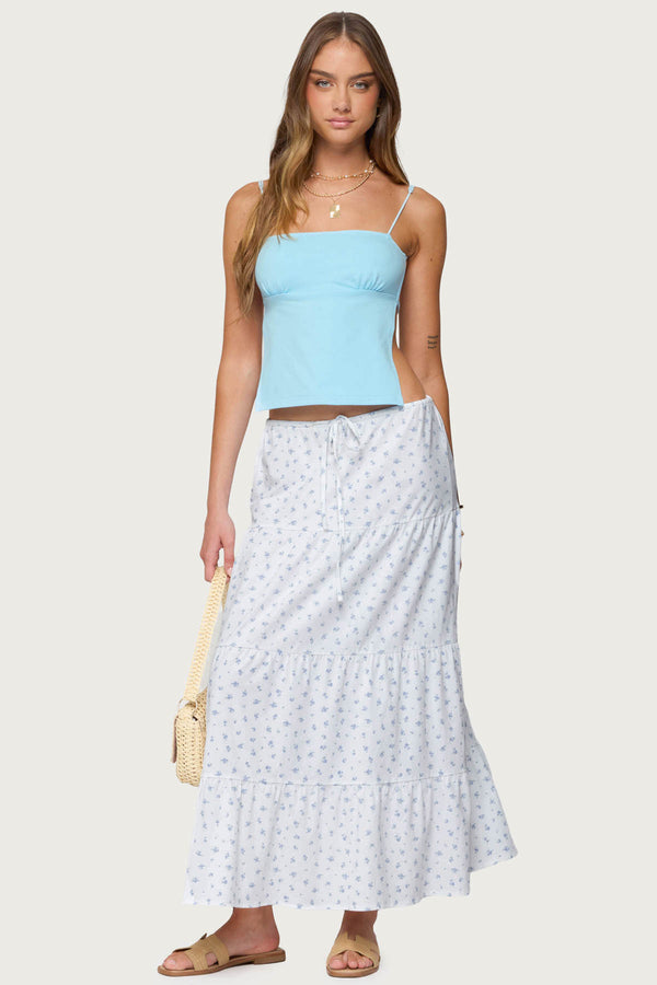 edikted Charley Floral Tiered Maxi Skirt white