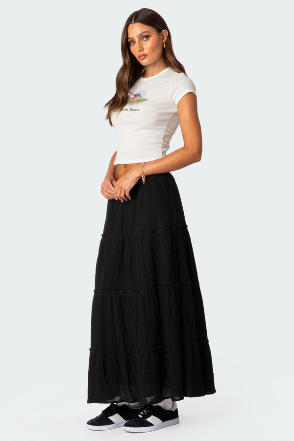 Edikted Charlotte Tiered Maxi Skirt Black