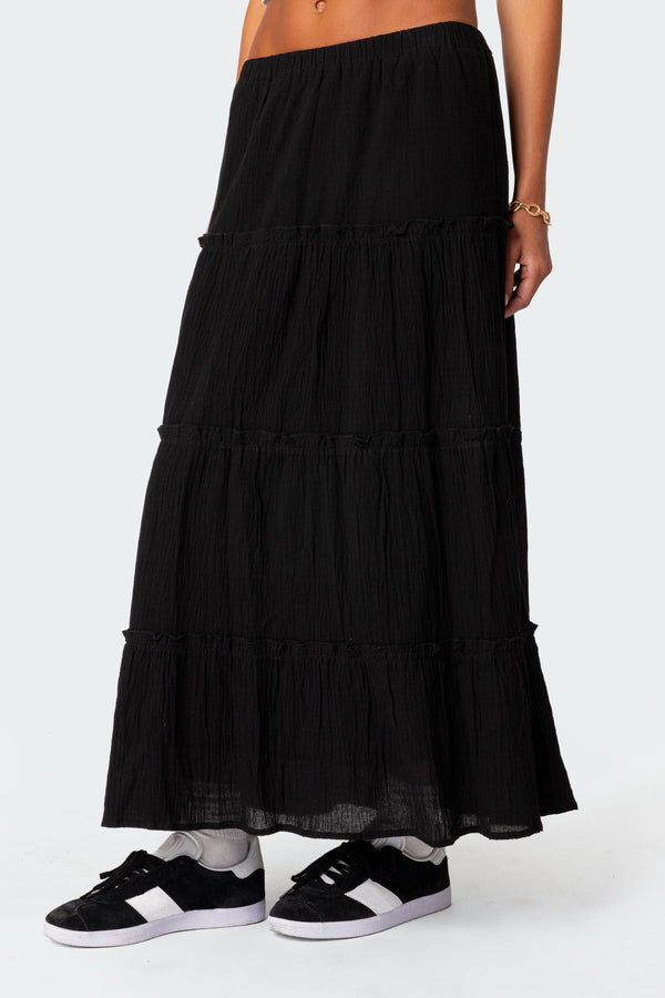 Edikted Charlotte Tiered Maxi Skirt Black