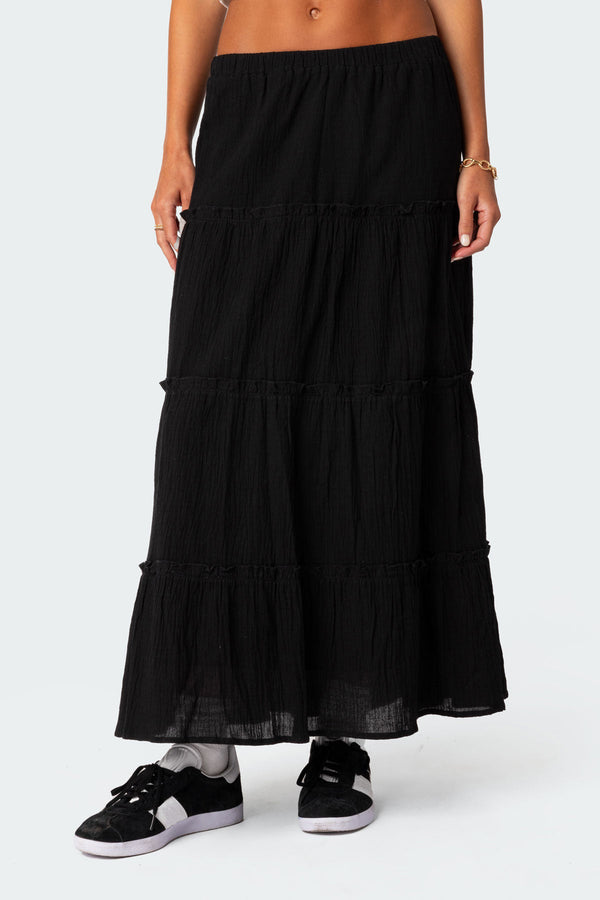 Edikted Charlotte Tiered Maxi Skirt Black