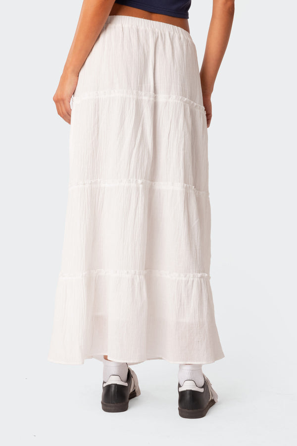 Edikted Charlotte Tiered Maxi Skirt White