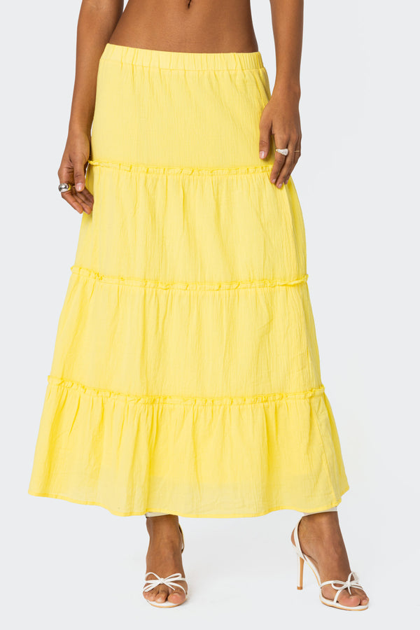 Edikted Charlotte Tiered Maxi Skirt Yellow