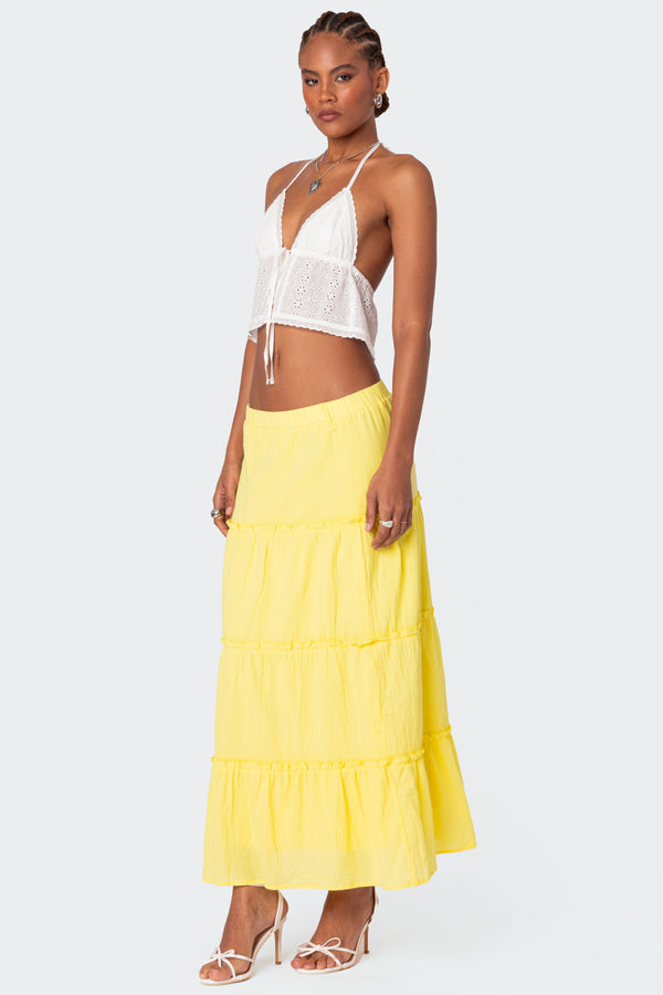 Edikted Charlotte Tiered Maxi Skirt Yellow