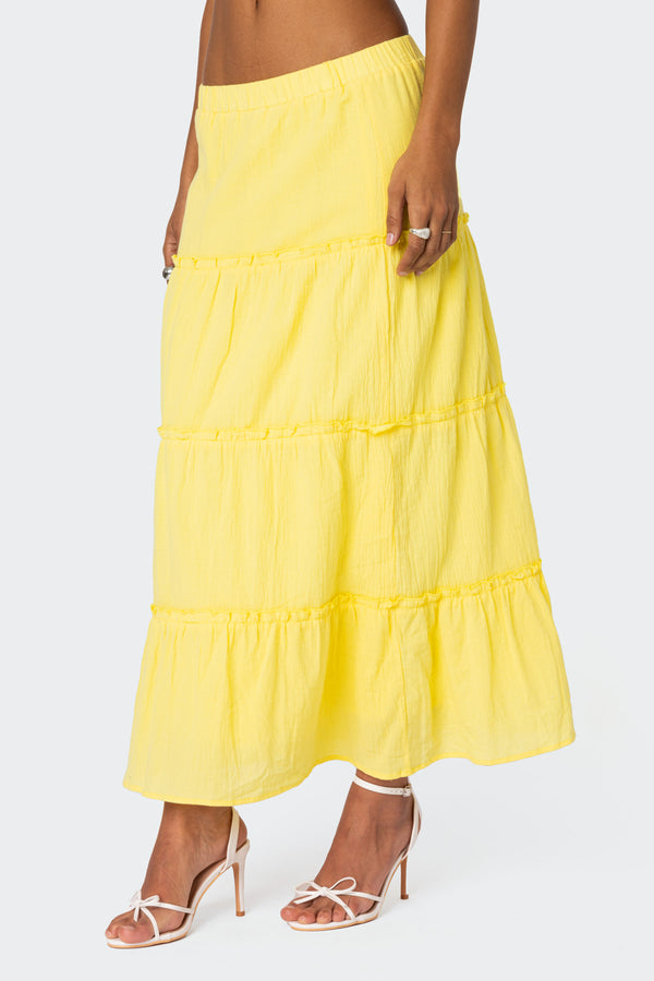 Edikted Charlotte Tiered Maxi Skirt Yellow