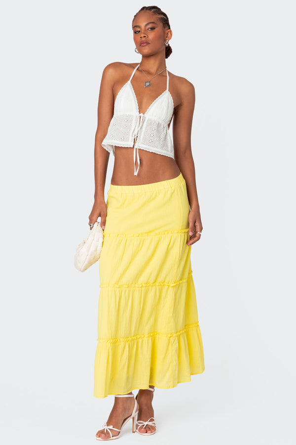 edikted Charlotte Tiered Maxi Skirt yellow