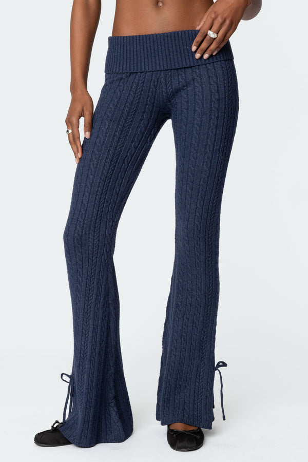 Edikted Chase Fold Over Cable Knit Pants Navy