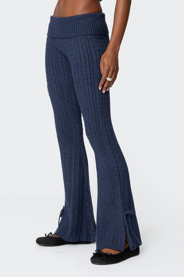 Edikted Chase Fold Over Cable Knit Pants Navy