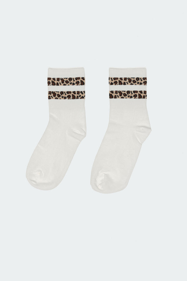 Edikted Cheetah Stripe Socks White