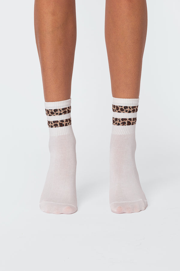 Edikted Cheetah Stripe Socks White