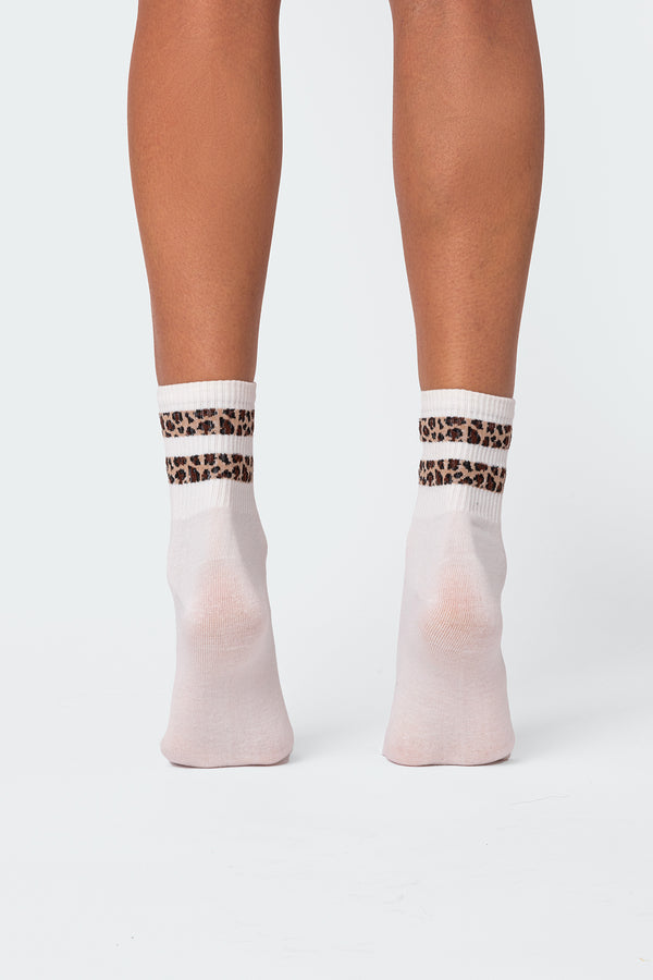 Edikted Cheetah Stripe Socks White
