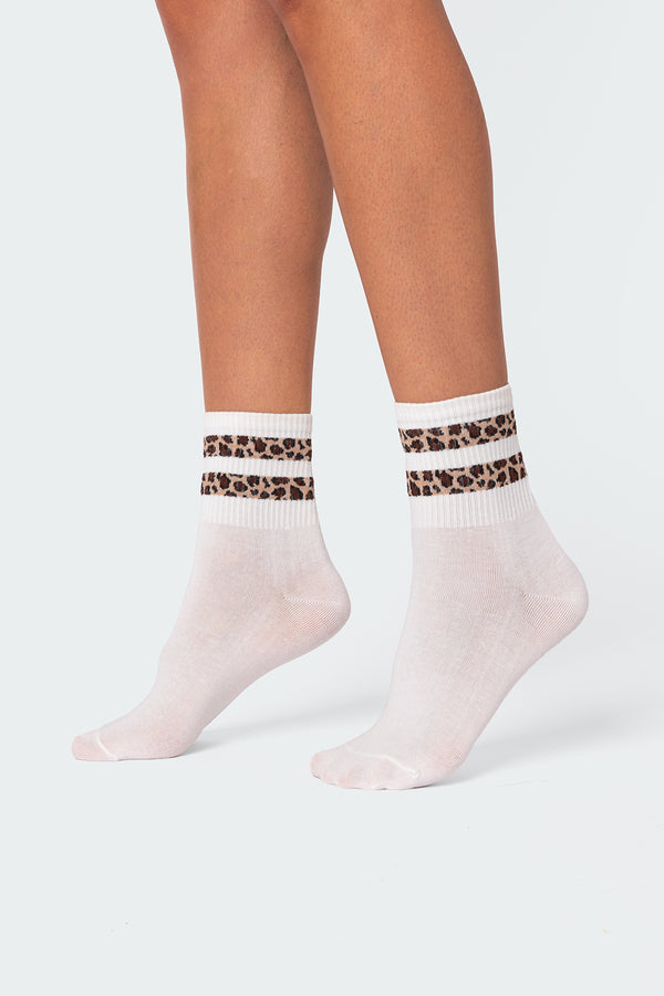 edikted Cheetah Stripe Socks white