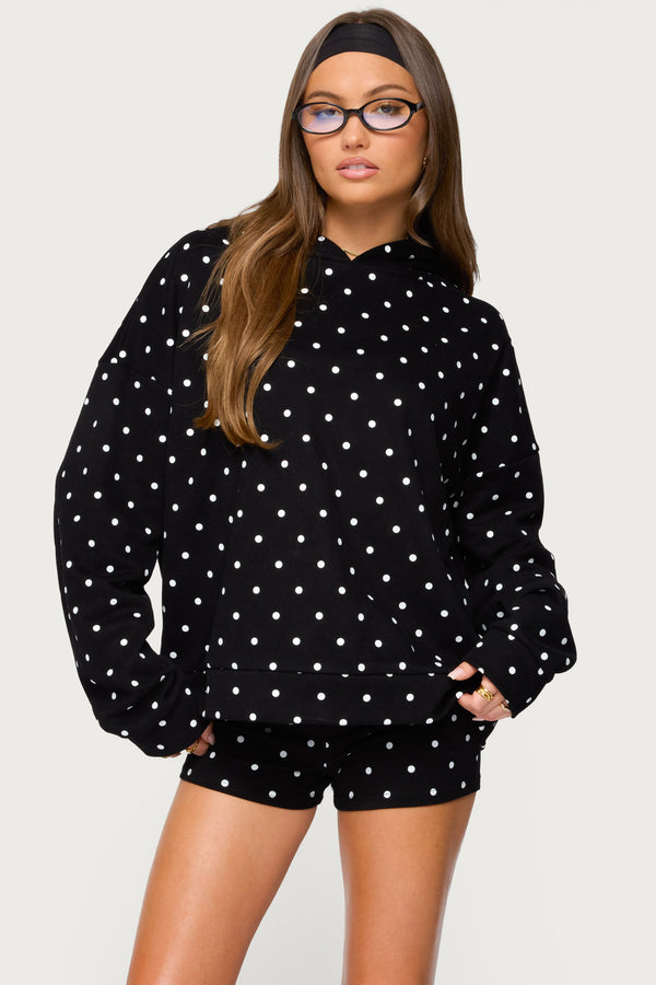 Edikted Chelsie Polka Dot Hoodie Black And White