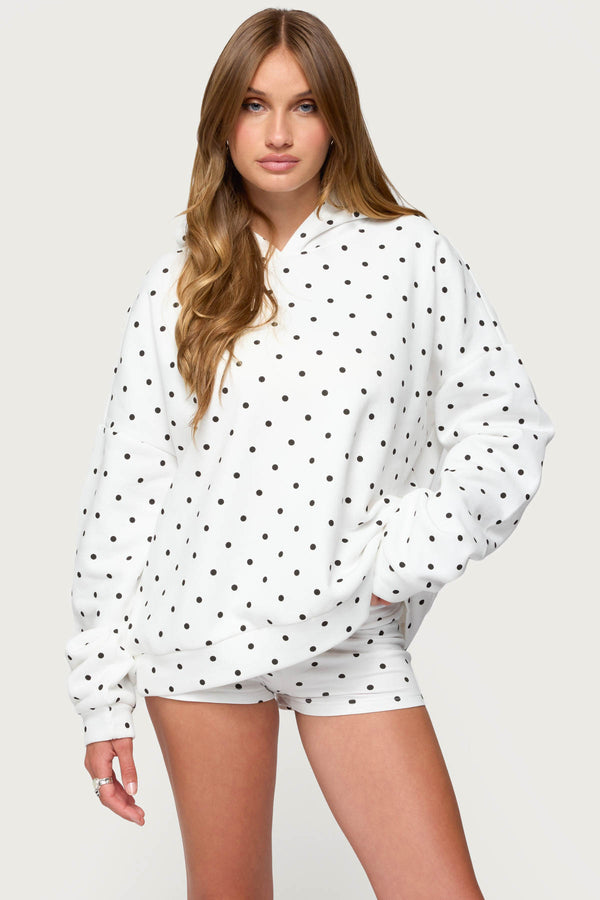 Edikted Chelsie Polka Dot Hoodie White