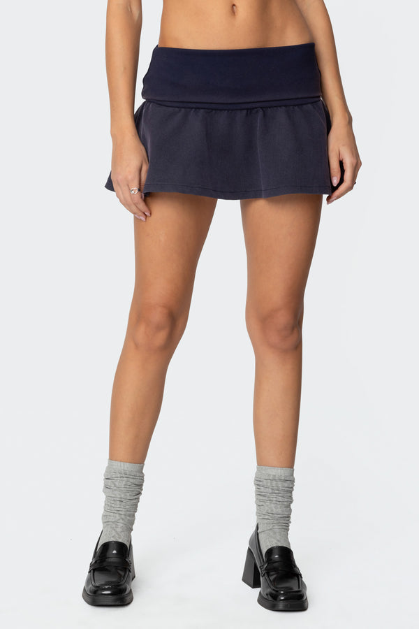 Edikted Cher Fold Over Mini Skirt Navy