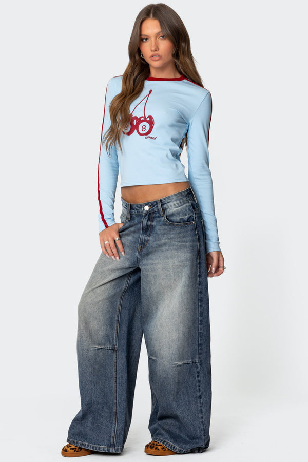 Edikted Cherry 8 Long Sleeve T Shirt Light Blue