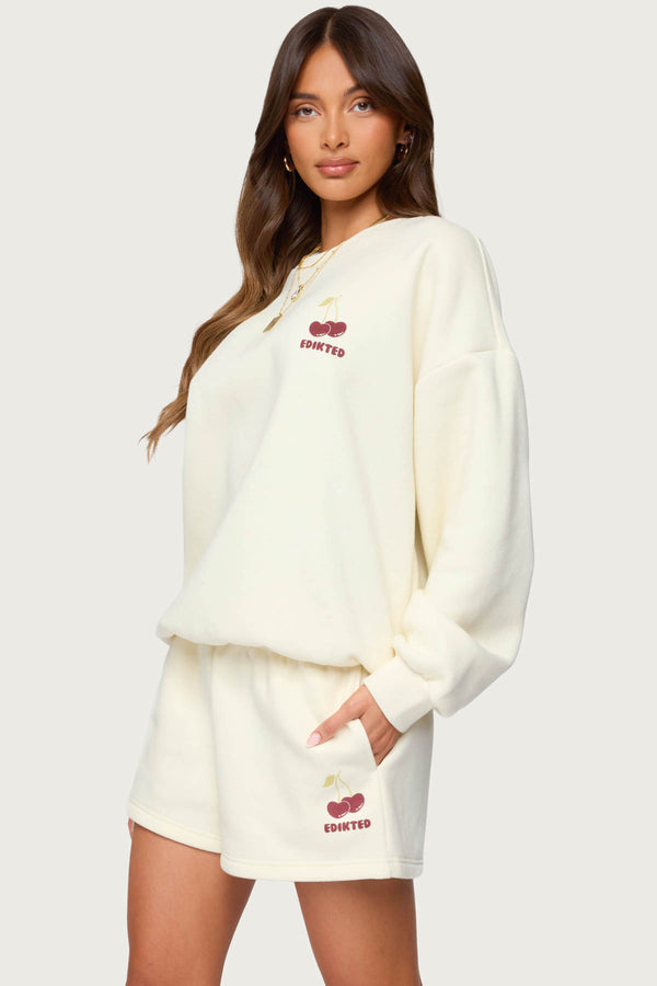 Edikted Cherry Babe Sweatshirt Cream