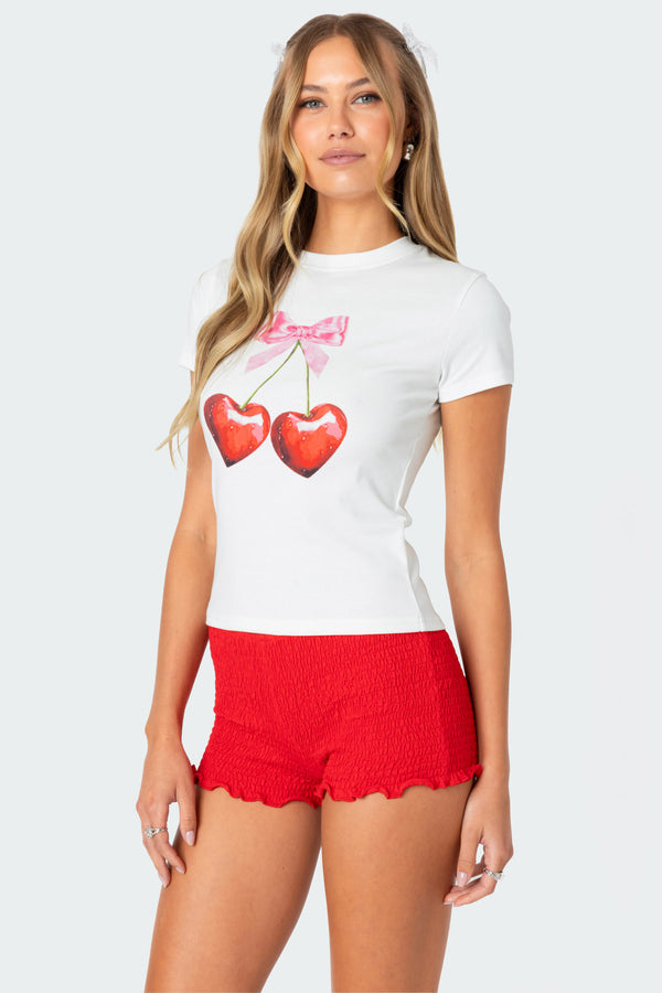 Edikted Cherry Heart T Shirt White