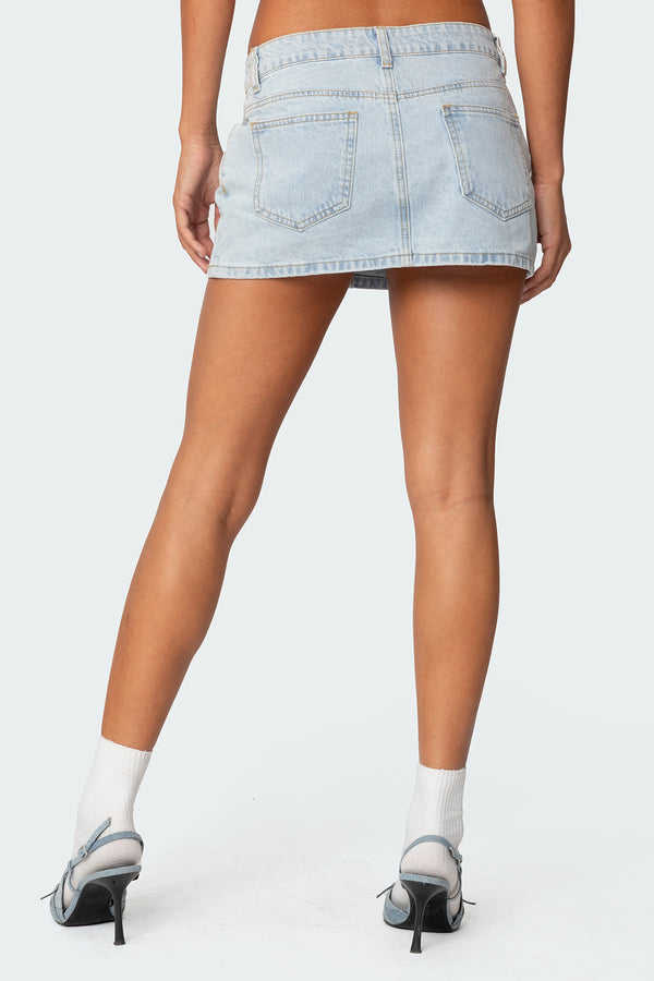 Edikted Chiara Denim Micro Skirt Light Blue
