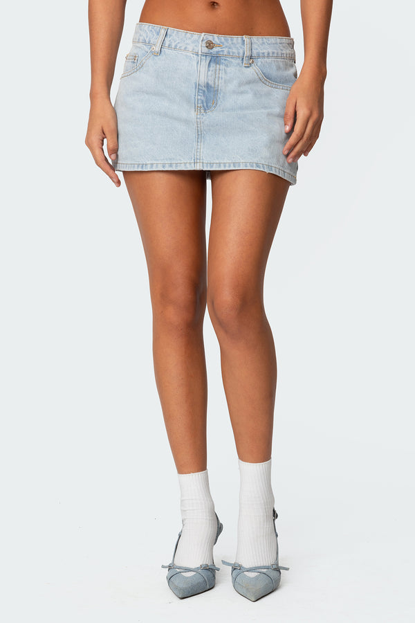 Edikted Chiara Denim Micro Skirt Light Blue