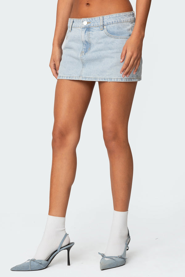 Edikted Chiara Denim Micro Skirt Light Blue
