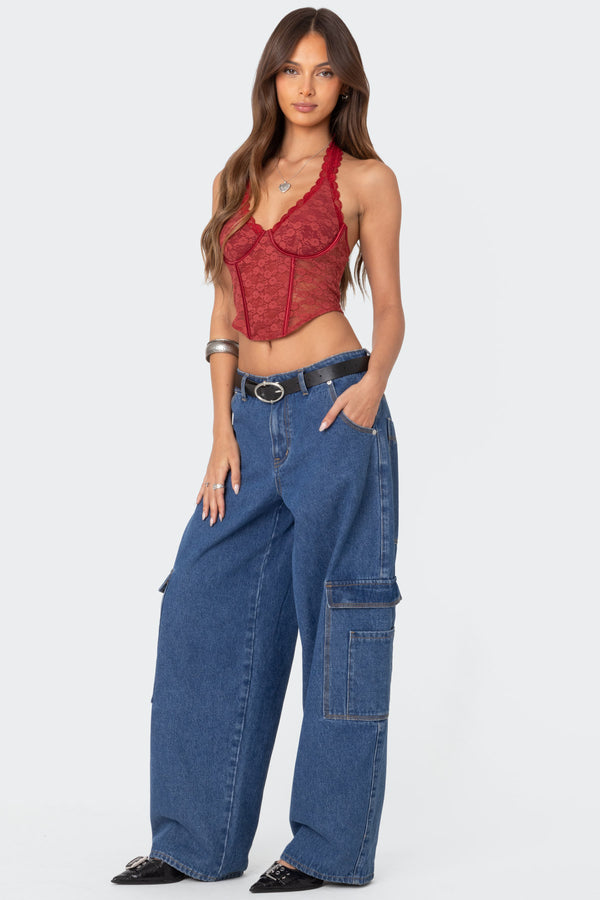 Edikted Chica Lace Halter Corset Burgundy