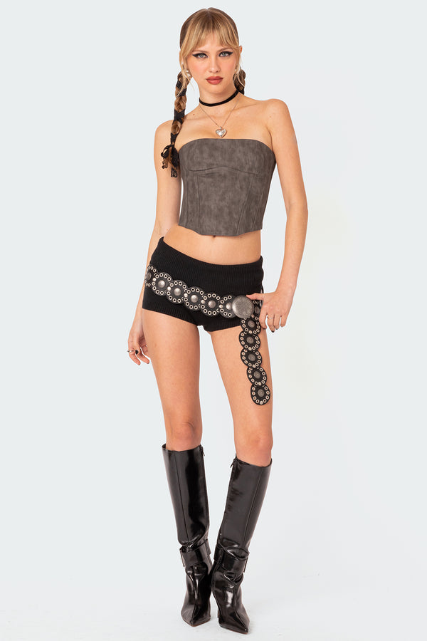 edikted Christa Washed Faux Leather Corset gray